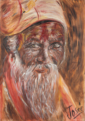 Sage Indien au regard apaisant van Marie-josé Deroide, Schilderij te koop op Singulart