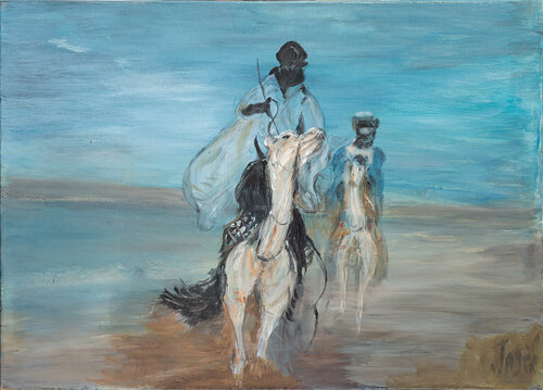 chevauchée       dans le désert marocain de Marie-josé Deroide, Pintura a la venta en Singulart