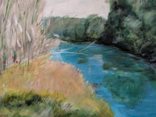 Vision printanière du bord de ma rivère van Marie-josé Deroide, Schilderij te koop op Singulart