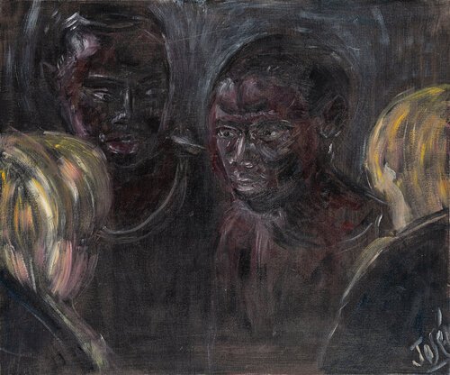 "Accueil de jeunes migrants en Méditerranée," en pensant à Rembrandt! de Marie-josé Deroide, Pintura a la venta en Singulart