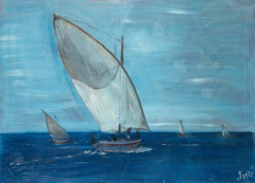 sortie de la grande voile en Méditérranée par Marie-josé Deroide, Peinture en vente sur Singulart