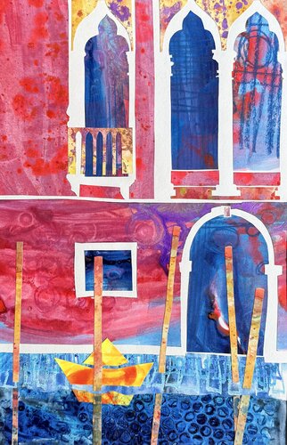 Venetian facade par Zuzana Kochankova, Œuvre sur papier en vente sur Singulart