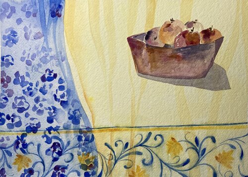 Tenda gialla, tenda blu, ombra par Francesca Lagonia, Œuvre sur papier en vente sur Singulart