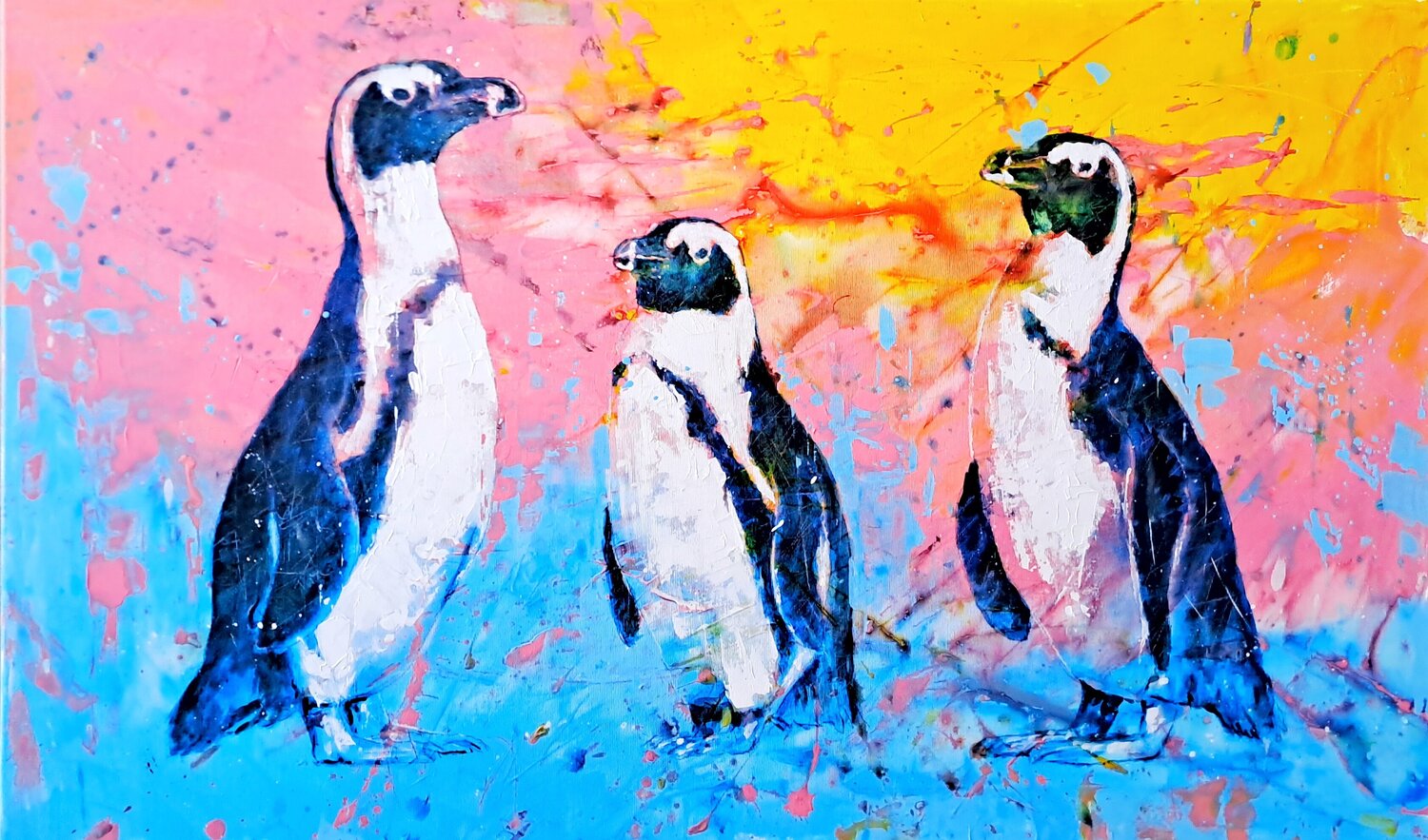 Penguins 2 Petr Seda Original painting for sale