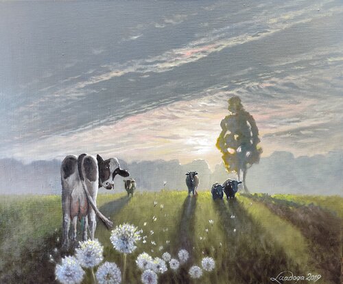 Morning Light in the Meadow van Ahto Laadoga, Schilderij te koop op Singulart