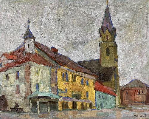 An Old Town in Wet Weather di Aleksei Mirek, Pittura in vendita su Singulart