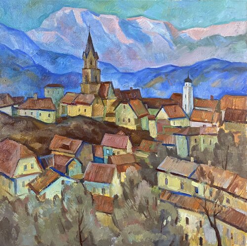 Roofs of the Old Town. Kranj, Slovenia by Aleksei Mirek, Painting for Sale on Singulart