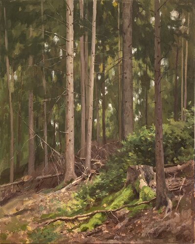 Spruce Forest on Šmarjetna Hill par Aleksei Mirek, Peinture en vente sur Singulart