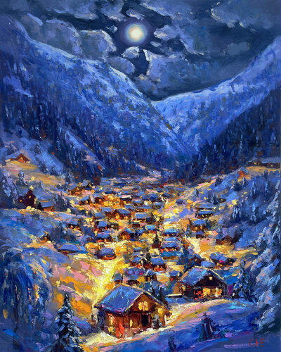 "Winter city" van Evgeny Chernyakovsky, Schilderij te koop op Singulart