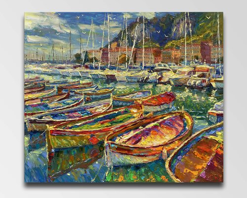 "Pier with Boats" van Evgeny Chernyakovsky, Schilderij te koop op Singulart
