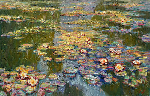 "Water lilies in the pond" van Evgeny Chernyakovsky, Schilderij te koop op Singulart