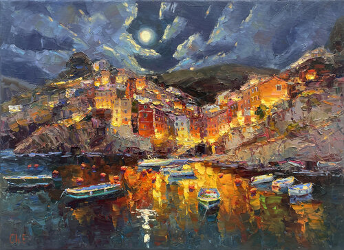 "Night city" van Evgeny Chernyakovsky, Schilderij te koop op Singulart