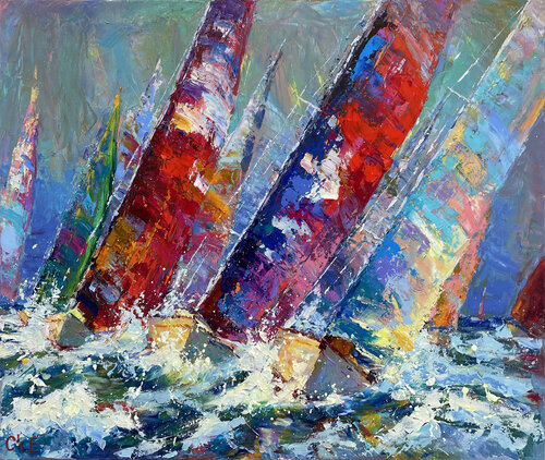 "Sailboats" van Evgeny Chernyakovsky, Schilderij te koop op Singulart