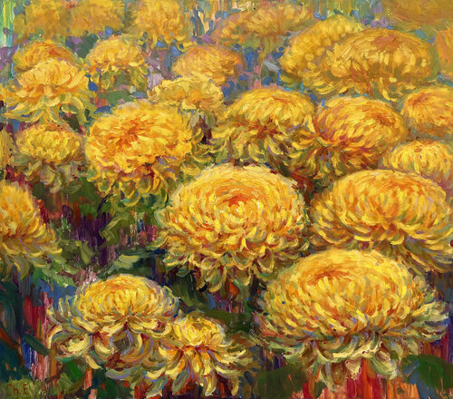 "Bouquet of yellow flowers" van Evgeny Chernyakovsky, Schilderij te koop op Singulart