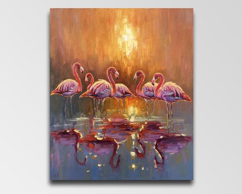 "Pink flamingos" von Evgeny Chernyakovsky, Malerei kaufen auf Singulart