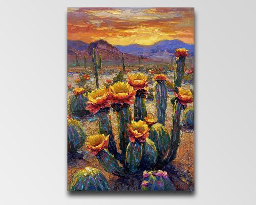 "Flowering Canyon cacti" by Evgeny Chernyakovsky, Painting for Sale on Singulart