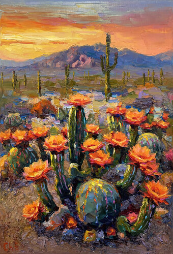 "Flowering cacti" by Evgeny Chernyakovsky, Painting for Sale on Singulart