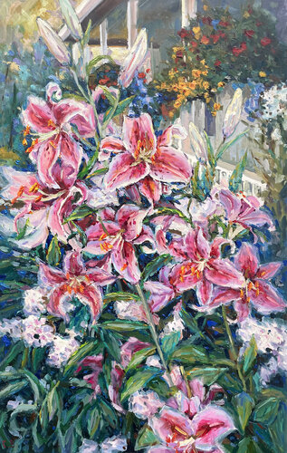 " Bush of Red lilies" van Evgeny Chernyakovsky, Schilderij te koop op Singulart