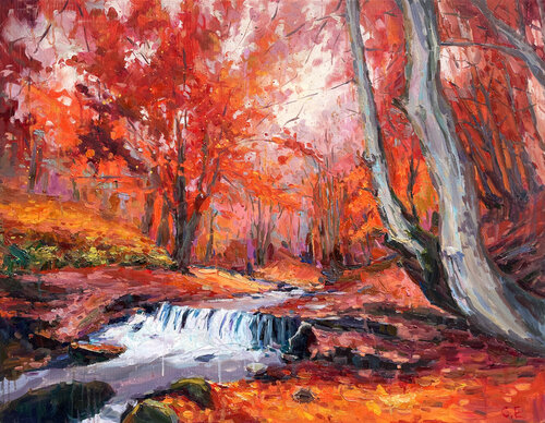 "River in autumn forest" van Evgeny Chernyakovsky, Schilderij te koop op Singulart
