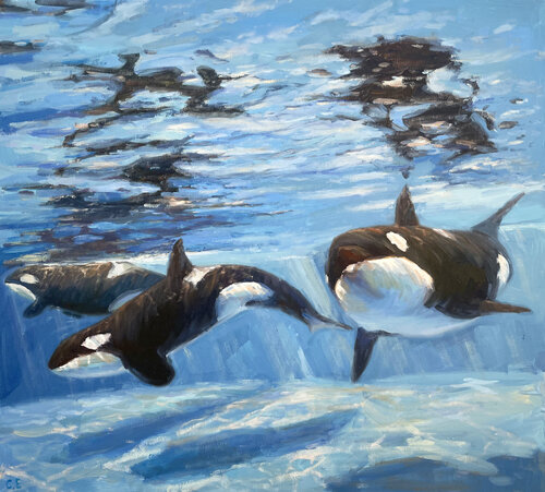 "Killer whales" van Evgeny Chernyakovsky, Schilderij te koop op Singulart