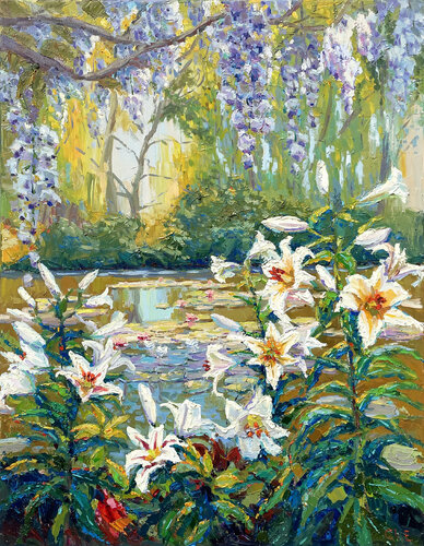 "White Lilies" van Evgeny Chernyakovsky, Schilderij te koop op Singulart