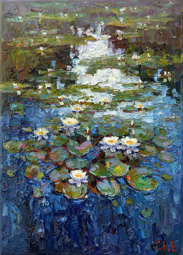 "River with water lilies" van Evgeny Chernyakovsky, Schilderij te koop op Singulart