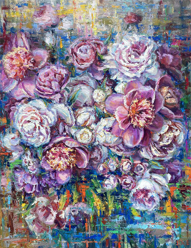 "Bouquet of peonies" van Evgeny Chernyakovsky, Schilderij te koop op Singulart