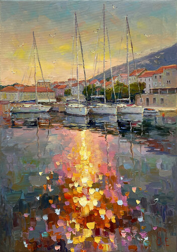 "Yachts at the pier" von Evgeny Chernyakovsky, Malerei kaufen auf Singulart