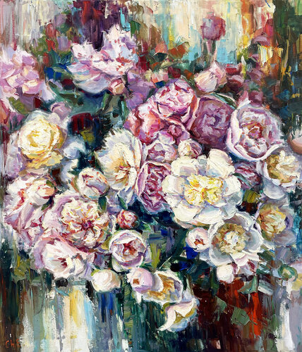 "Bouquet of peonies" van Evgeny Chernyakovsky, Schilderij te koop op Singulart
