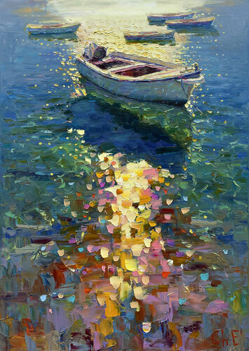 "Boat at dawn" von Evgeny Chernyakovsky, Malerei kaufen auf Singulart
