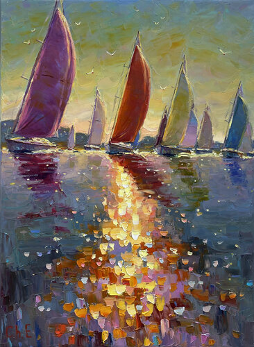 "Sailing regatta" van Evgeny Chernyakovsky, Schilderij te koop op Singulart