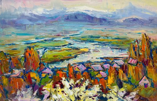 "Sunset by the river" par Evgeny Chernyakovsky, Peinture en vente sur Singulart