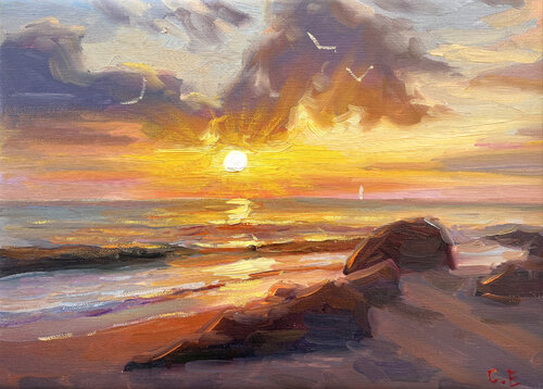 "Sunset embankment" van Evgeny Chernyakovsky, Schilderij te koop op Singulart