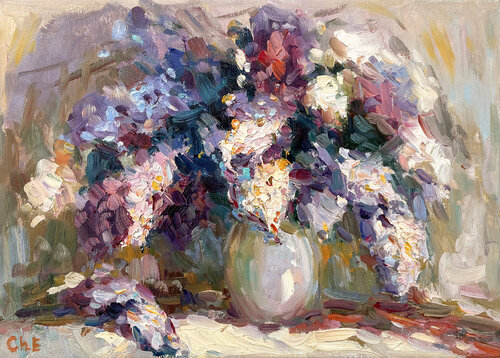 "Still life with lilacs" de Evgeny Chernyakovsky, Pintura a la venta en Singulart