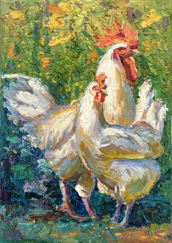 "White chickens" de Evgeny Chernyakovsky, Pintura a la venta en Singulart