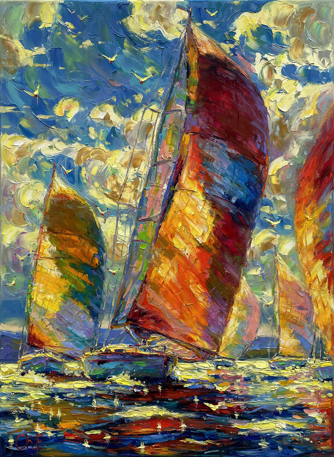 "Sailboats at Sea" Evgeny Chernyakovsky