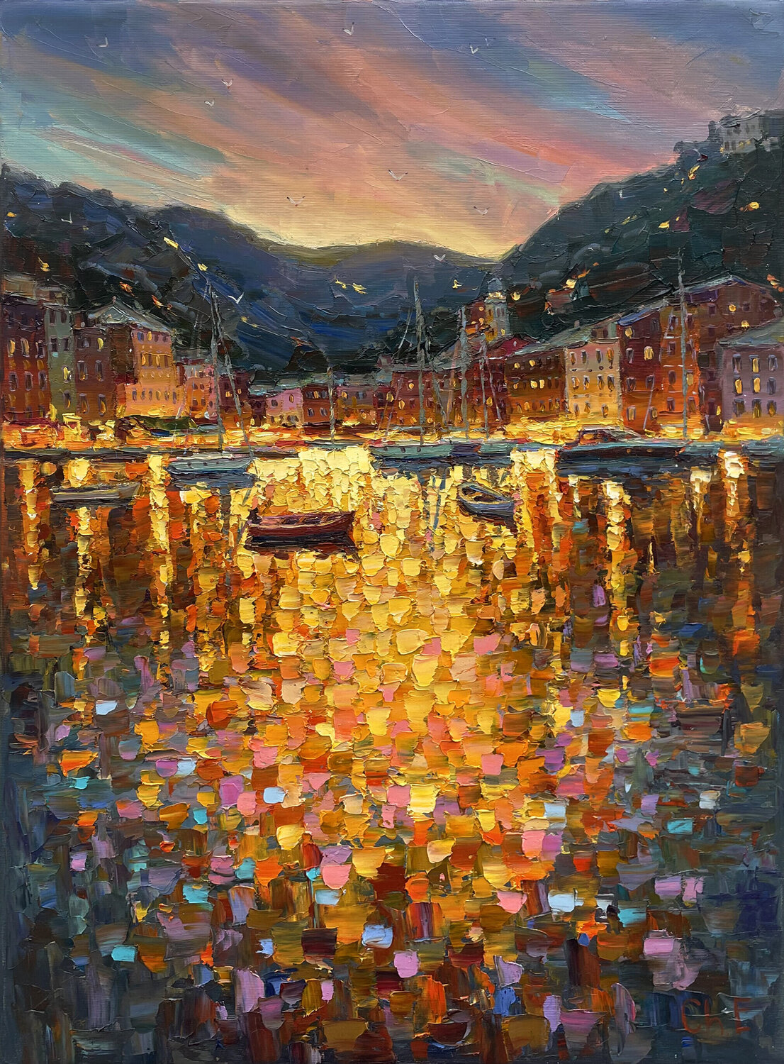 "Night city of Italy" Evgeny Chernyakovsky Originalgemälde zu verkaufen