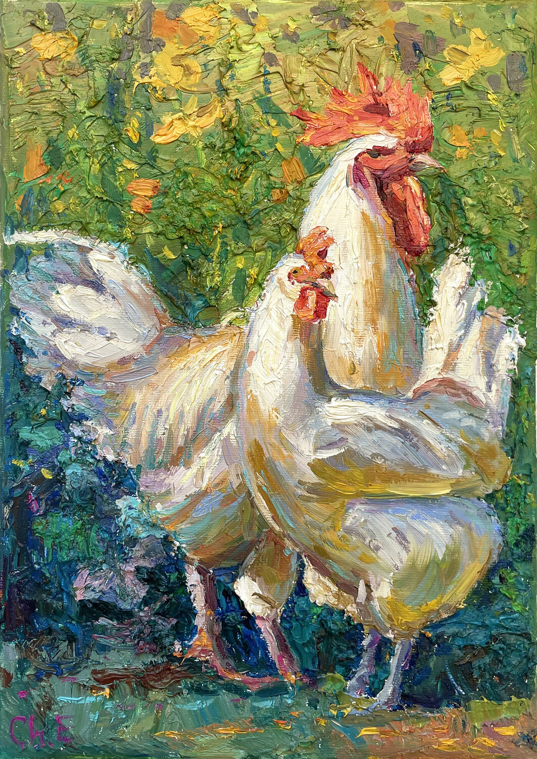 "White chickens" Evgeny Chernyakovsky Peinture originale à vendre