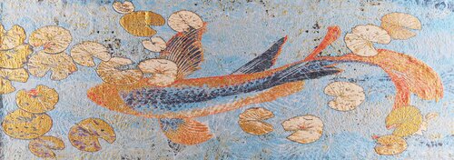 Carp in lily pond von Irene van Vliet, Textil kaufen auf Singulart