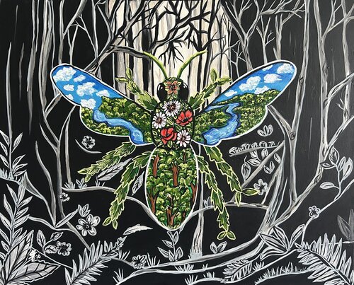 The Living Vessel – Hand-Painted Wildlife Surrealism de Flora Alexander, Pintura a la venta en Singulart