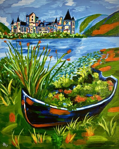 Flower Boat at Arbroath de Flora Alexander, Pintura a la venta en Singulart