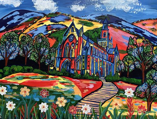Glasgow Cathedral & The Scottish Hills by Flora Alexander, Painting for Sale on Singulart
