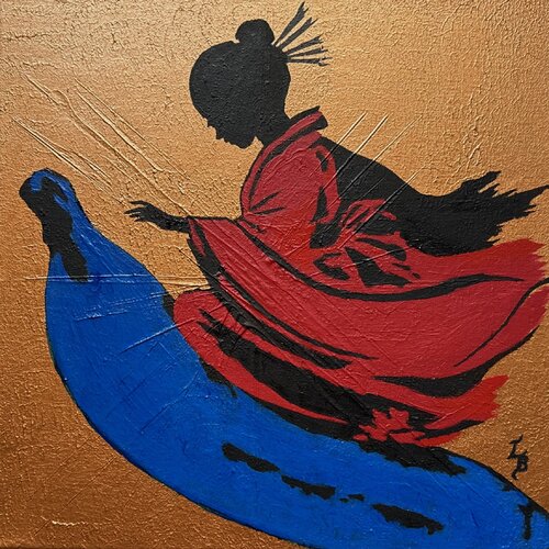 Warhol Meets Geisha no. 3 aka Flying Geisha van Laura Buruiana, Schilderij te koop op Singulart