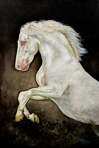 Weißer Mustang – Stille Kraft von Boris Ivkov, Malerei kaufen auf Singulart