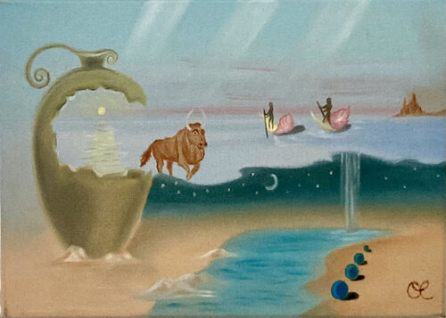 TAUREAU TRAVERSANT L'IMAGINATION de LUCIANŒSTEVAN, Pintura a la venta en Singulart