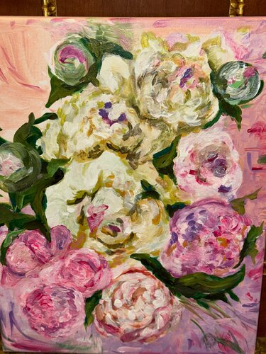 Sunset Peonies “Secret Joy” van Victoria Cernova, Schilderij te koop op Singulart