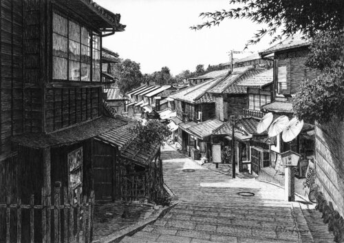View over Ninenzaka von Oksana Trofimova, Zeichnungen kaufen auf Singulart