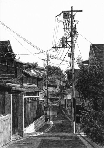 Side Street near Sannenzaka par Oksana Trofimova, Dessin en vente sur Singulart