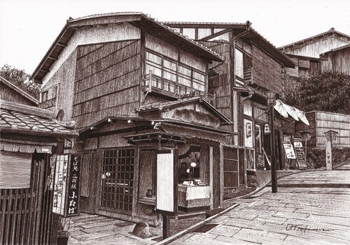 Ninenzaka — Gentle Slope van Oksana Trofimova, Tekening te koop op Singulart