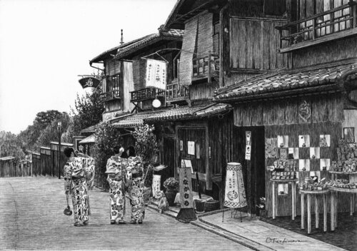 Sannenzaka Street Scene von Oksana Trofimova, Zeichnungen kaufen auf Singulart